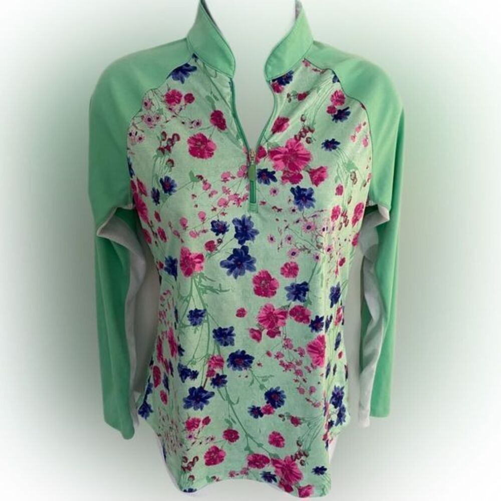 Greg Norman Collection Quarter Zip Top - S mint green /print polyester
